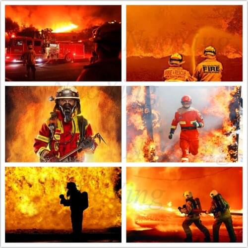 5D DIY Diamond Painting Portrait Firefighter Full Square Round Drill Diamond Mosaic Fire Cross Stitch Set Home Decoration Gift