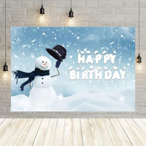 Avezano Winter Snowman Photography Background Sky Snowflake Bokeh Boy Baby Birthday Party Backdrop Photo Studio Photocall Banner