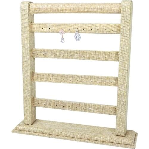 High Quality Beige Linen 4 - Layer Earring Shelf Jewelry Holder Display Stand Necklace Hanging Showcase Removable