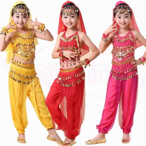 Kids Belly Dance Costumes for Children Belly Dancing Set Girls Bollywood Indian Performance Handmade Clothes Girl India Costumes