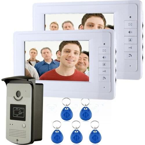 DHL FREE SHIPPING New Wired 7 inch Color Video Door Phone Doorbell Intercom System 1 RFID Access Camera + 2 White Monitor