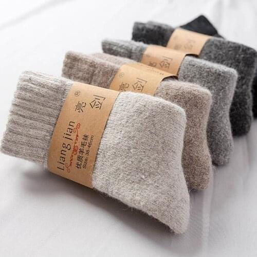 Mens Winter Socks Men Thicker Crew Thermosocks Merino Wool Rabbit Socks Against Cold Snow Male Keep Warm Sock