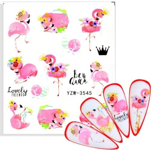 Flamingo Watermark Nail Decals Colorful Flower Leaf Lavender Water Transfer Sliders Nail Stickers For Nails DIY Manicures Wraps