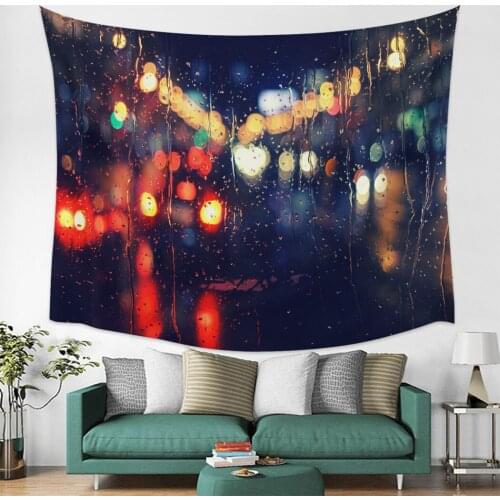 City Street Lights Red Black Glass Raindrops Wall Tapestry Cover Beach Towel Picnic Yoga Mat Home Decoration