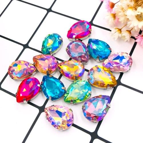 New arrival Teardrop shape crystal Glass sliver base flatback sew on rhinestones with claw for DIY clothing Accessories
