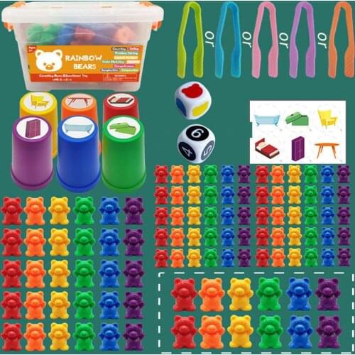 Montessori Toys Children Box Rainbow Stack Cups Counting Bears Color Weights Sensory Toys Baby Early Educational Balance Games