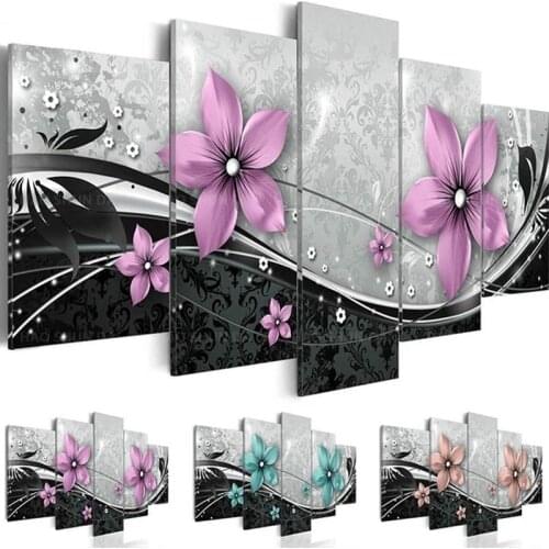 5 PCS/set Modern Prints Flowers Oil Painting on Canvas Wall Art Pictures for Home Living Room Decor Frame artwork