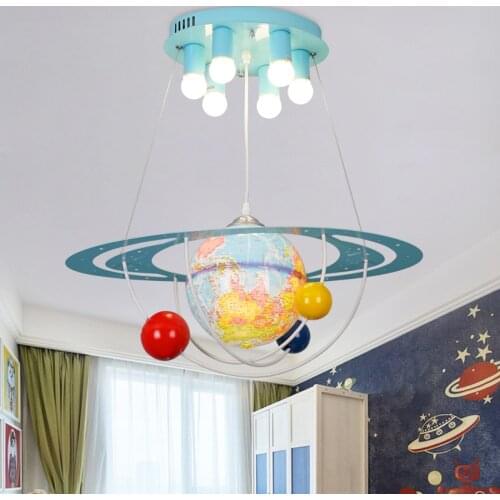 Creative cartoon globe chandelier boy bedroom childrens room light American modern simple LED planet Chandelier free shipping