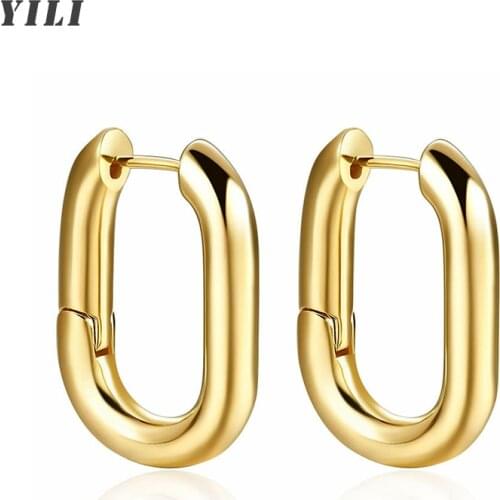 Lightweight Chunky Open Hoops Earrings 14K Gold Color Small Oval Gold Hoop Earrings for Women Hypoallergenic Earrings for Women
