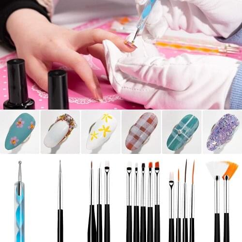 20pc Nail Art Brushes Set,Nail Design Kit with 5pcs Dotting Tools and 15pcs Painting Pens, Manicure Supplies for Beginners