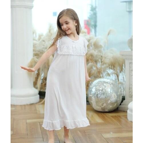 Girl Sleepwear Summer Nightdress Modal Princess Nightgown Night Dress Vestidos Vintage Girl Pajamas Kids Dresses for Girls