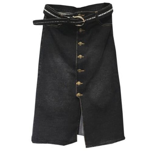 2021 autumn Women Sexy Split High Waist Single Breasted Pocket package hip a-line Jeans skirt plus size 2XL