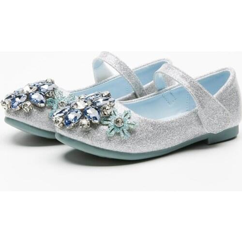 7-16 Years Children Leather Shoes Girl Elsa Birthday Party Crystal Princess Shoes Kids Snowflake Fashion Mary Jane Shoes
