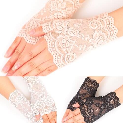 2021 Mesh Lace Gloves Hand Protector Outdoor Lace Floral Gloves Costume Half Finger Gloves Sun Protection for Driving