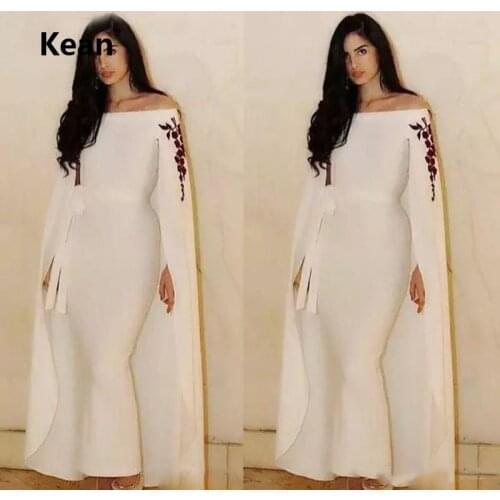 Ivory With Jacket Evening Dress Boat-neck Mermaid Lace Robe De Soiree Islamic Dubai Kaftan Saudi Arabic Evening Prom Dress