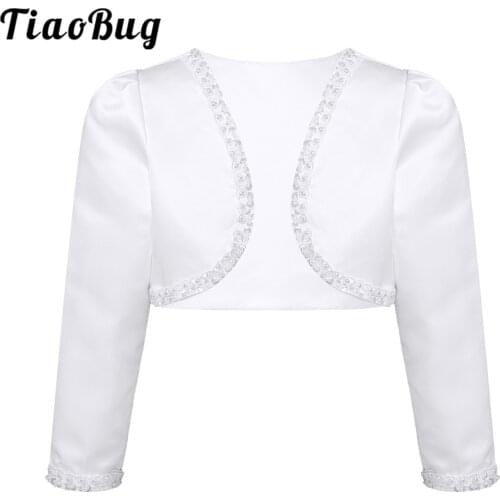 Flower Girl Dresses Jacket Girls Beaded Bolero Satin Shrug Shawl Long Sleeve Coat Open Front Cardigan Wedding Jackets Kids Wrap