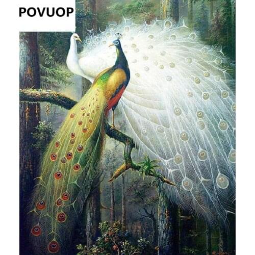 POVUOP Mona lisa cross stitch print peacock lovers rich silk thread series 65X75cm/80X95cm