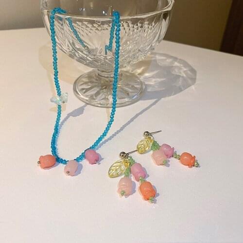 Origin Summer Korean Fashion Crystal Resin Leaf Flower Dangle Earring for Women Sweet Multicolor Plant Tassel Earring Jewelry