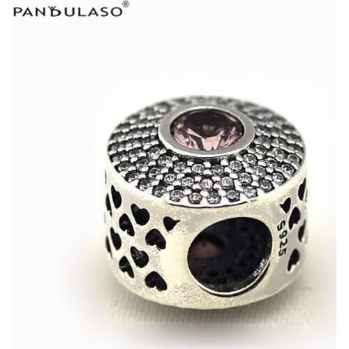 Pink CZ Shine Charms Fits 925 Silver Original Bracelets For Woman Jewelry Making Sterling Silver Jewelry Beads DIY