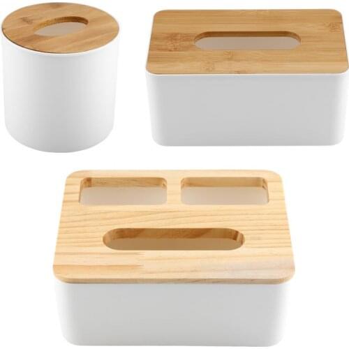 Removable Bamboo Wood Cover Plastic Tissue Box Holder Storage Organizer Fashion Tissue Holder Case For Home Decoration