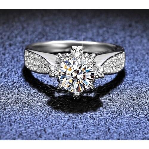 Silver Diamond Test Passed Excellent Cut 1 Carat D Color High Clarity White Moissanite Ring Silver 925 Platinum Wedding Jewelry