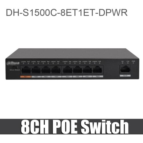 Dahua 8ch PoE Switch DH-S1500C-8ET1ET-DPWR Support 802.3af 802.3at POE POE+ Hi-PoE Power Supply Standard Ethernet Power Switch