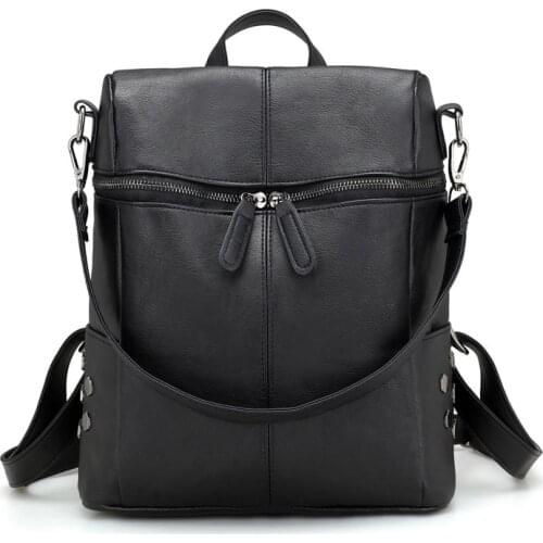 SMOOZA 2021 Fashion Leather Backpack Women Waterproof PU Leather Ladies Zipper Female Casual Shoulder Bag Teenager School Bag