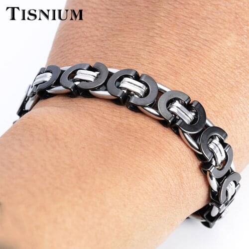Tisnium New Product Silver Silver Color Stainless Steel bracelets Link Byzantine Chain Bracelet Men Jewelry Fashion Good Quality