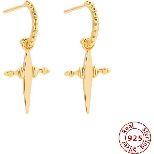 Vintage 925 Sterling Silver Cross Pandant Earring For Women 18K Gold Plated Beaded Circle Drop Earring Fine Jewelry Gifts