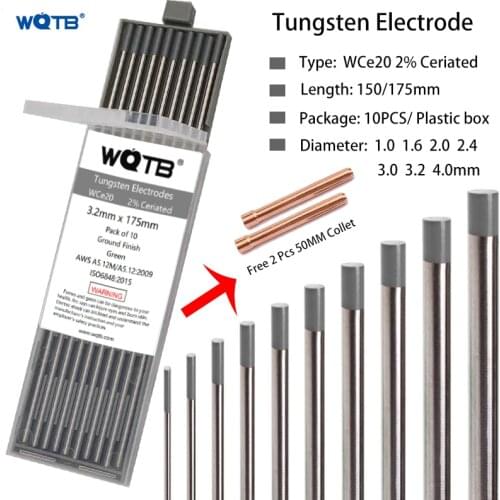 WC20 Ceriated tungsten electrodes tig welding rods 1.0 1.6 2.0 2.4 3.0 3.2 4.0MM 150mm 175mm tungsten rods 2% Ceriated tungsten