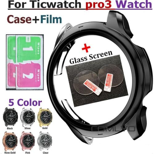 Bracelet Plating Protector Case For Ticwatch pro3 Watch Cover Frame Tempered Glass Screen for Ticwatch pro 3 Protective Shell