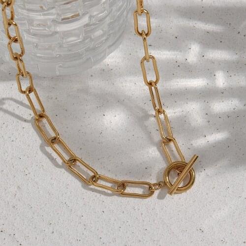 2021 New Asymmetric Paper Clip Link Chain Stainless Steel Godl Plated Chain Necklaces For Women Minimalist Basic Choker Necklace