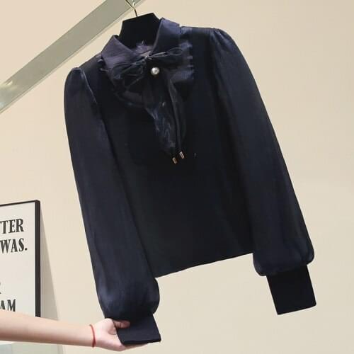 Personalized Pullover Chiffon Stitching Long Sleeve Knit Shirt Lady 2021 Spring Outer Wear New Womens Tops