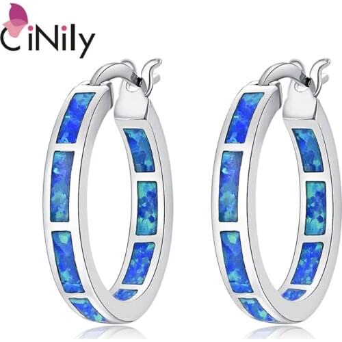 CiNily Created Blue Fire Opal Silver Plated Earrings Wholesale Hot Sell Fashion for Women Jewelry Gift Earrings 7/8" OH2666