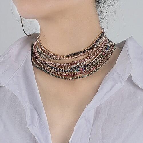 Punk Hip Hop Crystal Choker Necklace Fashion Punk Bling Rhinestone Short Collar For Women Jewelry Gift Accessories