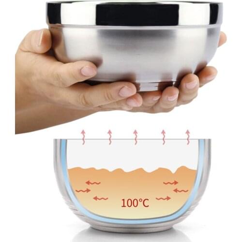 1 Pc Eco-friendly Double Layer Anti-Rust Stainless Steel Classic Bowl Thermal Insulation Kitchen Flatware