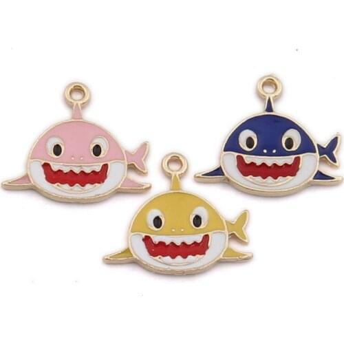 10pcs 16*18mm Enamel Shark Charm For Jewelry Making Fashion Alloy Charm Earring Pendant Bracelet And Necklace Charms