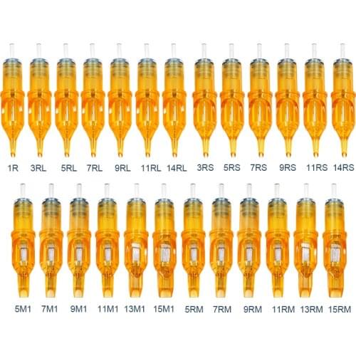 20pcs Tattoo Cartridge Needle RL RS M1 RM mix Tattoo Needles for Tattoo Machine Grip Agujas Cartrige Yellow Tattoo Pen Cartridge