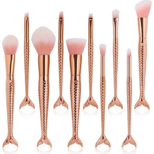 6/10pcs Gold Fashion Mermaid Makeup Brushes Set Powder Blush Foundation Fish Brush Contour BB Cream Brushes Cosmetic Tools