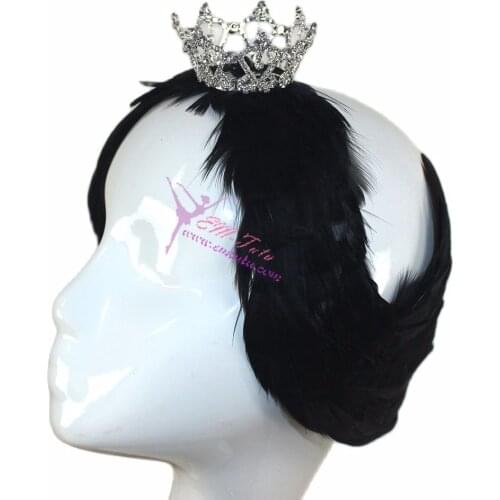 White Black Swan Lake Ballet Headwear with Tiara Crown Real Feather Nutcracker Ballet Headpieces Hand Made Ballet Headband