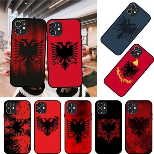 Phone Case For Apple IPhone 12 Mini 11 Pro XR X MAX SE XS 4 5 6 6S 7 8 E Plus Black Cover Funda Soft Etui Albania Flag Eagle
