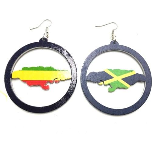 5pairs/lot 2017 Printing Jamaica Flag Map of Wooden Earrings