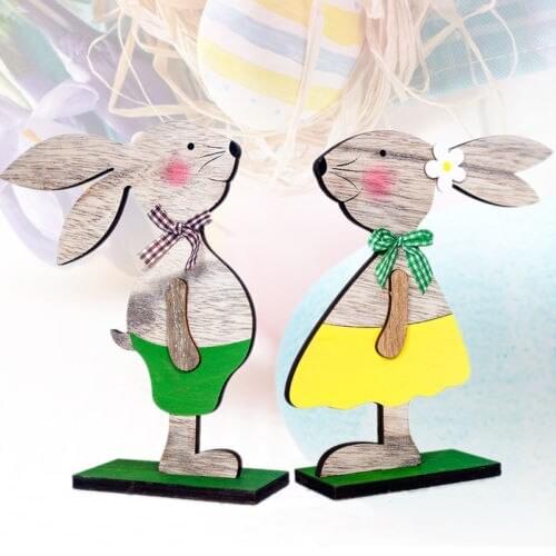 Kids Easter Holiday Gift Wooden Ornament Rabbit Bunny Figurine Home Decoration