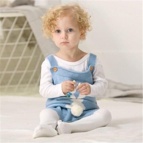 Baby Rompers Cute Rabbit Pom Pom Newborn Toddler Jumpsuit Outfit Long Sleeve Autumn Infant Girl Boy Winter Clothing Knitted Warm