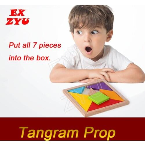 EXZYU Tangram prop forreal life room escape game collect all colorful pieces to figure out the puzzle clues