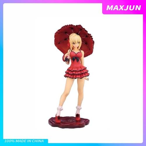 Fate/Grand Saber Anime Figure Fate Red Dress Saber Nero With Umbrella Fate Stay Night Statue PVC Model Toys Sexy Swimwear Figure