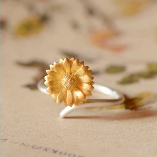 Luxury Female Small Adjustable Ring 925 Sterling Silver Gold Engagement Rings For Women Vintage Flower Wedding Ring