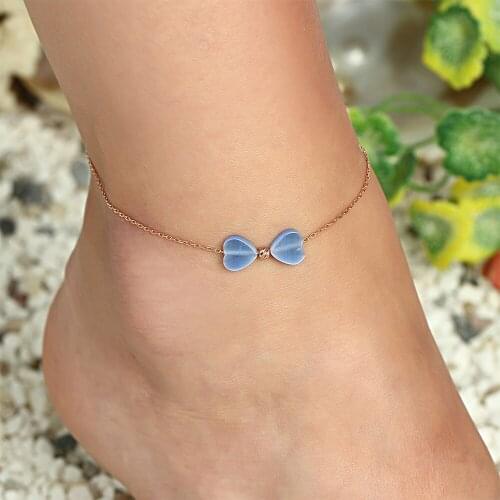 Beautiful Grey Cat Eye 925 Sterling Silver Jewelry Rose Gold Plated Chain Anklet