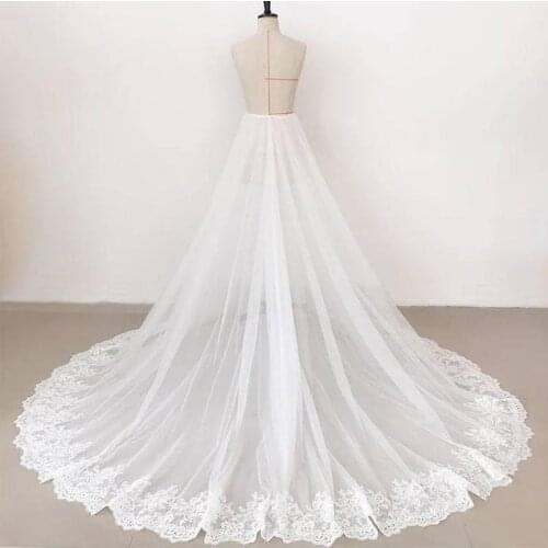 Lace Long Tailed Skirts Floor Length Train Dress 4 Layers Tulle Wedding Dress for Temperament Detachable Wedding Cocktail Skirt