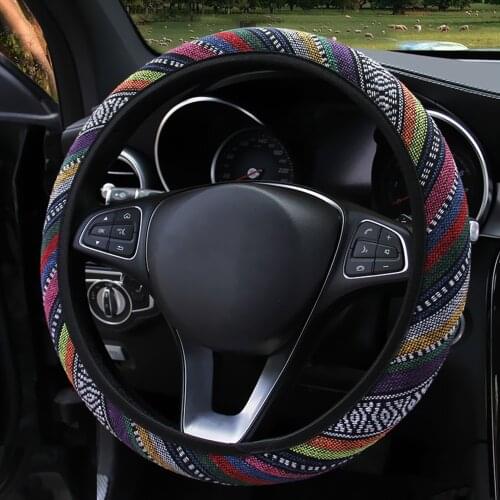 LEEPEE Linen Universal Ethnic Style Elastic Car Steering Wheel Cover Car Accessories